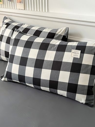 100% Cotton Black Plaid Simple StyleBedding Set,A/B Side,1 Duvet Cover,2 Pillowcase,Breathable,No Bed Sheet - Image 6