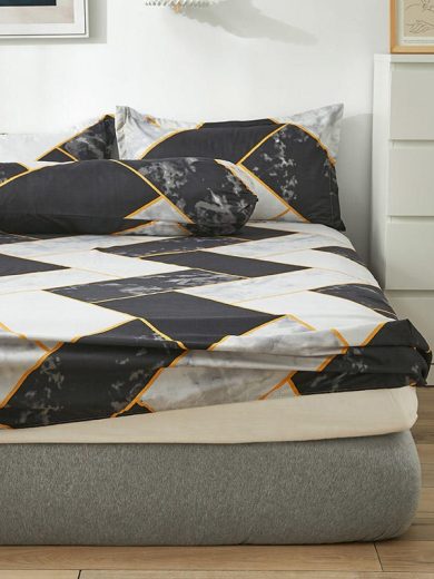 Bonenjoy Fitted Sheet With Elastic Queen/King Size Bed Cover For Bedroom Geometric Style Mattress Covers Sheets(no pillowcase) - Image 6