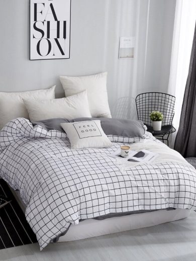 Duvet Cover White Plaid Bed Cover for Kids Adults Single Double Bed Bedroom Use (No Pillowcase) XF719-29