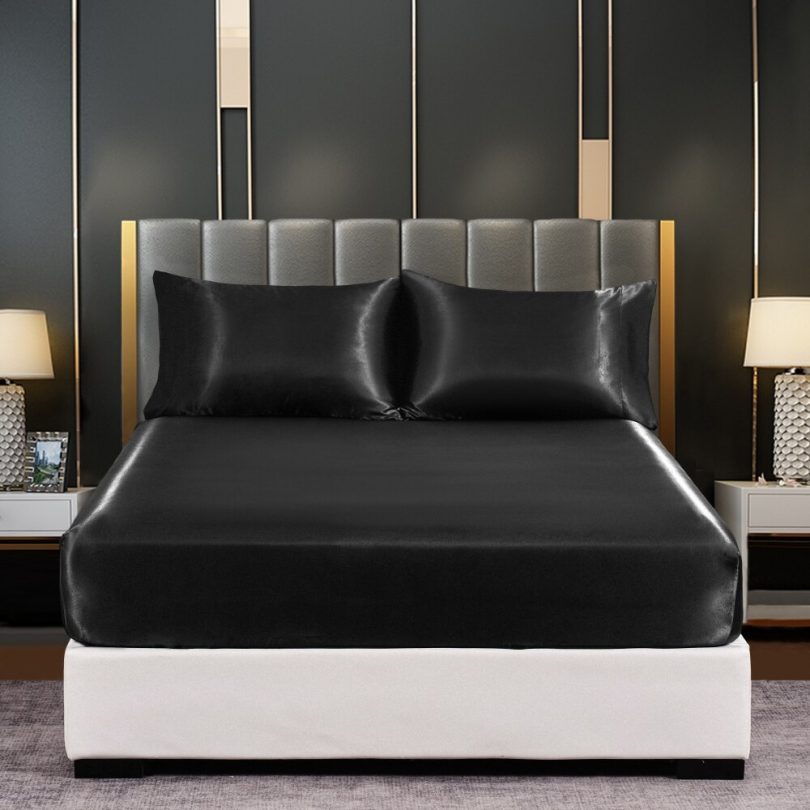 Silky Fitted Bed Sheet with Elastic Band Luxury Anti-slip Adjustable Mattress Cover for Single Couple Double Bed - Image 5